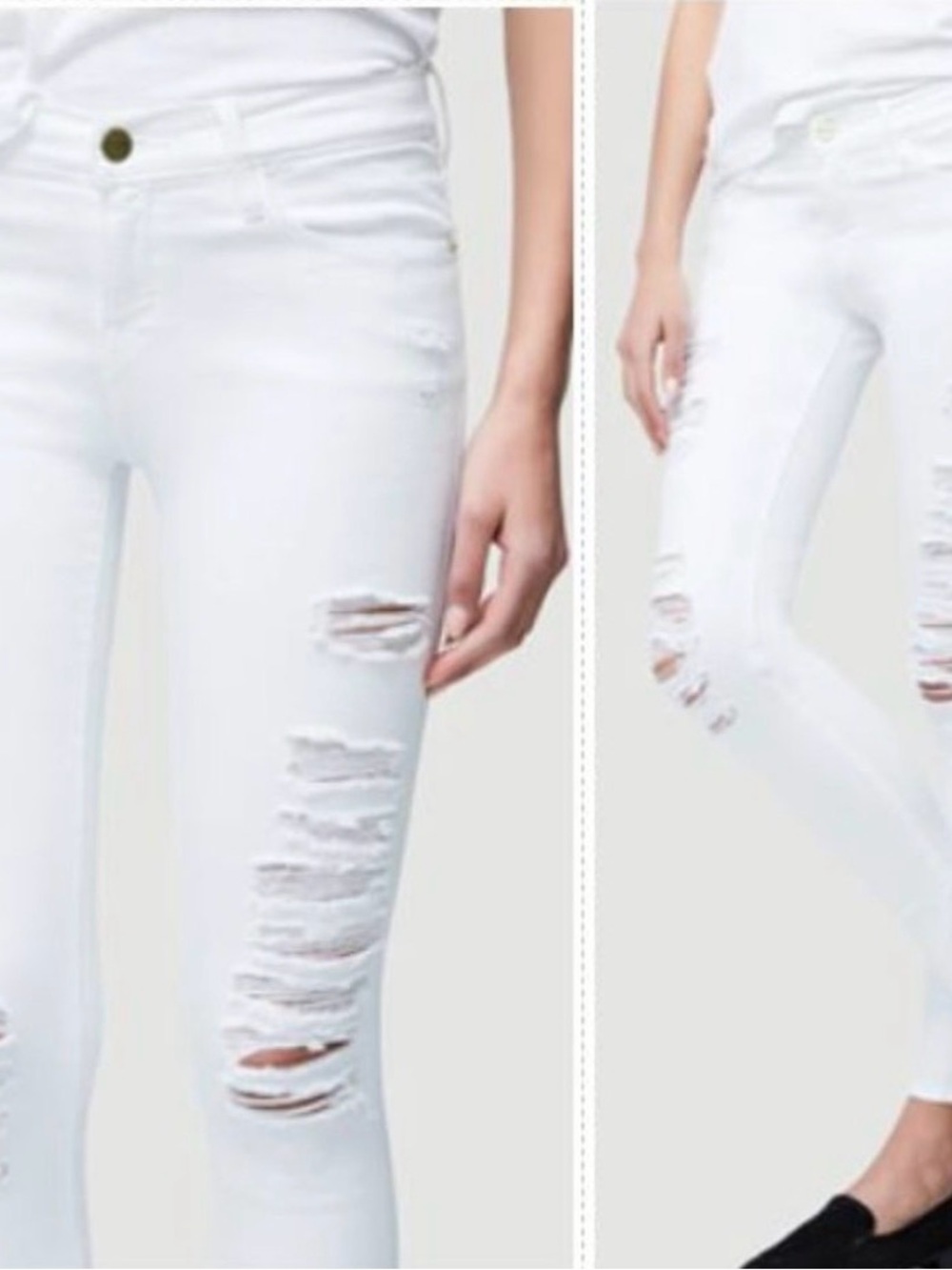 FRAME Le Skinny de Jeanne White Ripped Skinny Jeans Size 30 Blanc Distressed